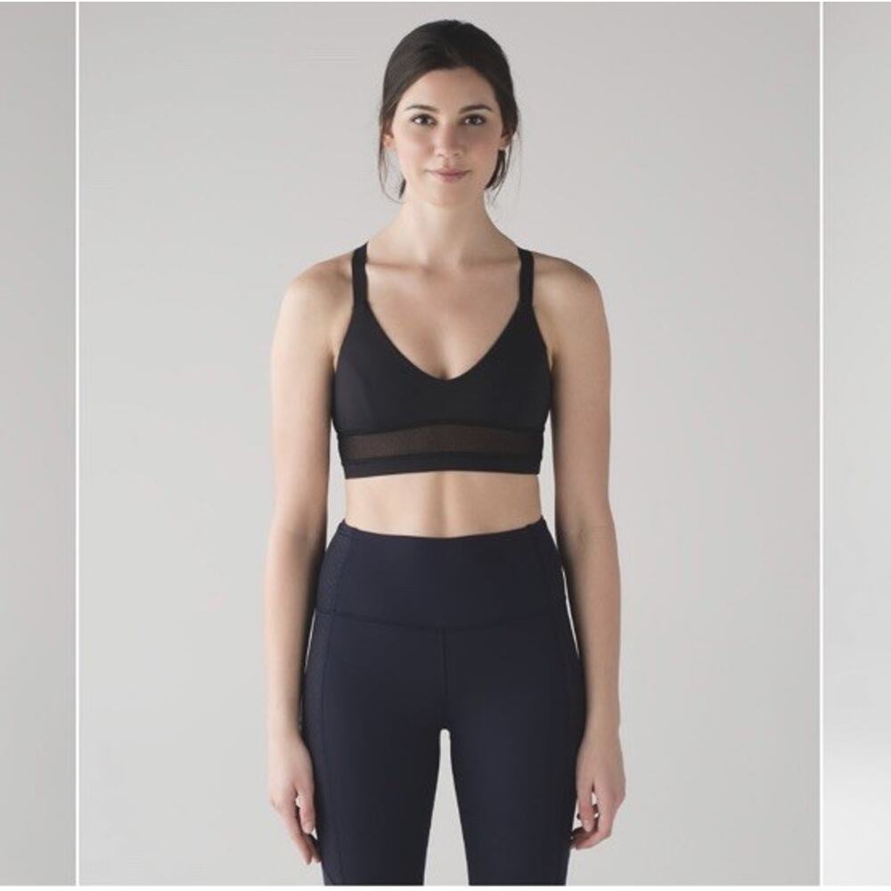 NEW Lululemon Body Con Sports Bra‎ Long Line Mesh Panels Size 8 A/B Cup Black